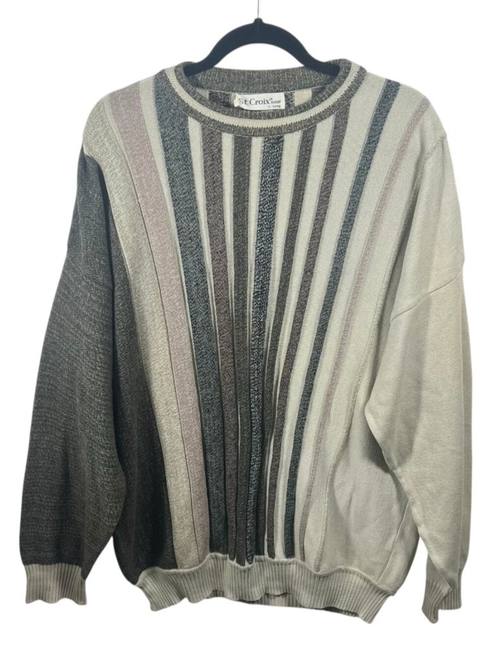 Vintage St Croix Sweater Mens Textured Knit Pullover Large Long Striped 90s USA